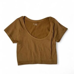 Brown offline by aerie seamless cropped workout top size medium